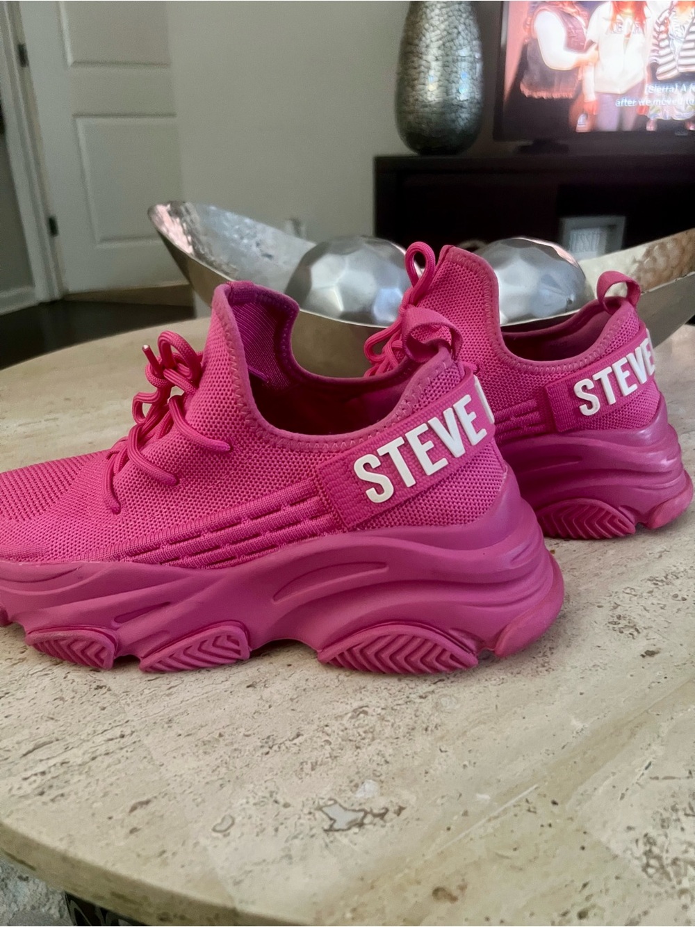 Steve Madden female Vibrant Pink Chunky Lace-Up Sneakers